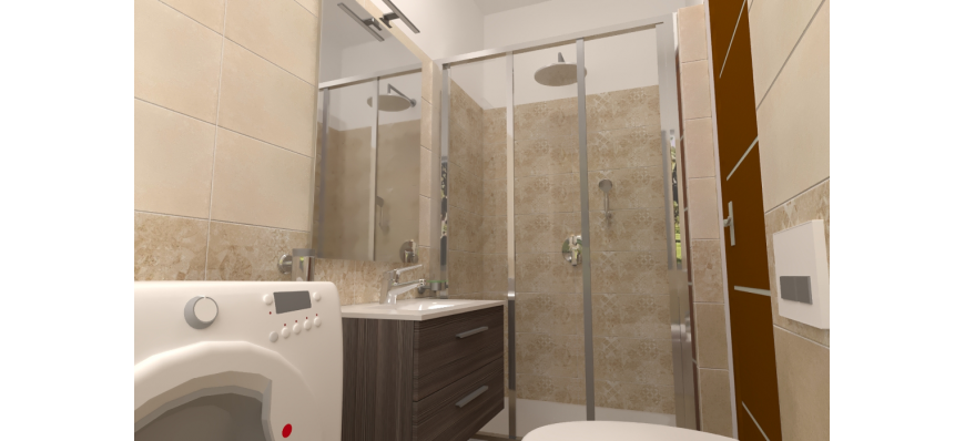 Bagno moderno beige avorio con cementina e doccia a nicchia